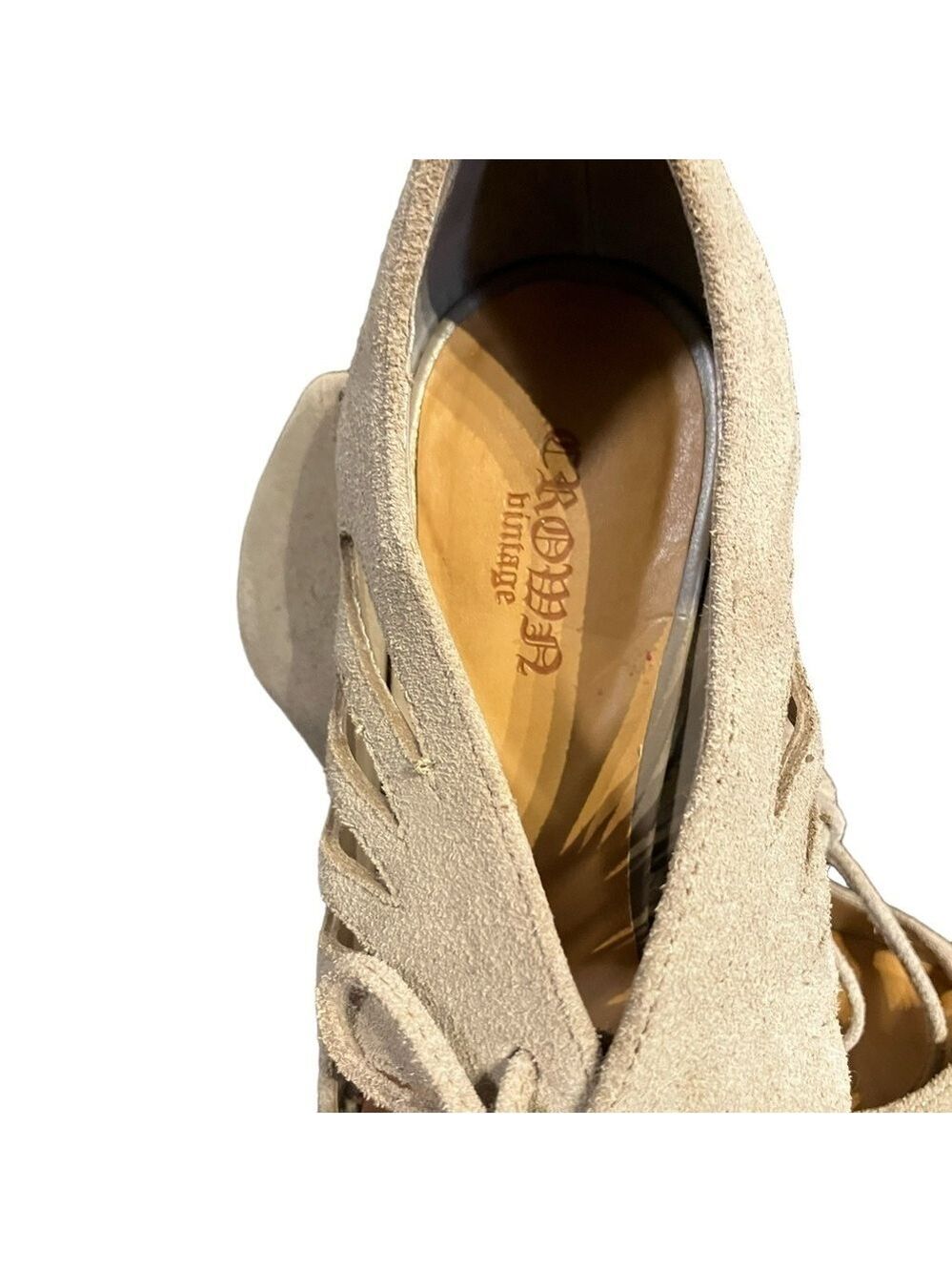 Crown Vintage Beige Suede Mary Jane Heels 6.5 - Picture 8 of 8